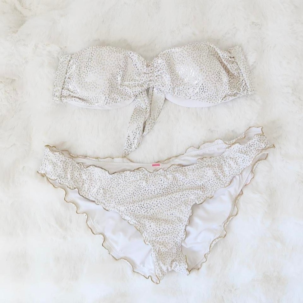 victoria's secret white gold shimmer bandeau bikini set size s